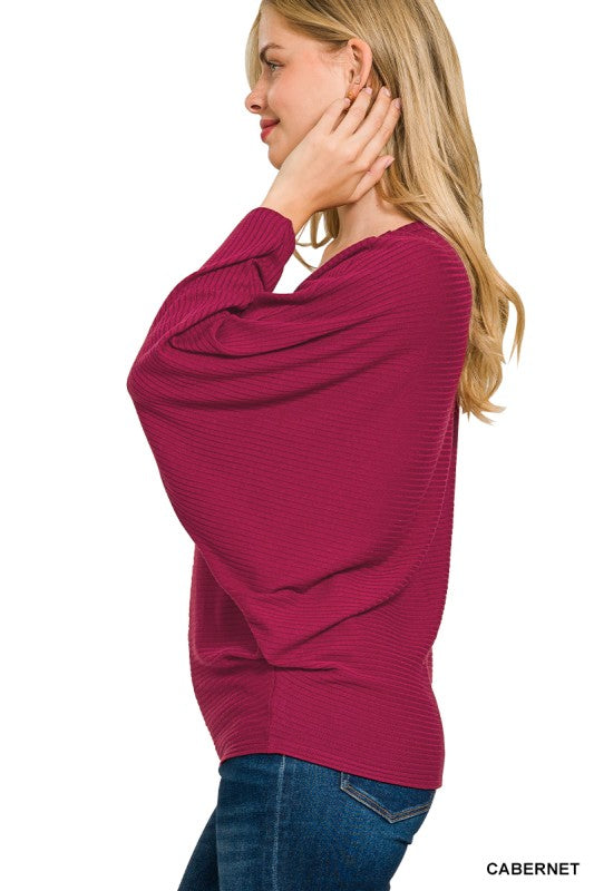 Suzanne Dolman Sleeve Ribbed Sweater - Cabernet
