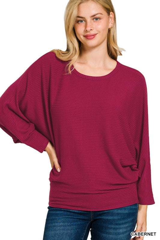 Suzanne Dolman Sleeve Ribbed Sweater - Cabernet