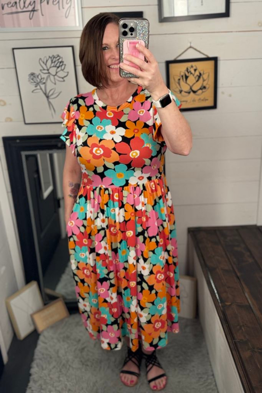 Lyla Retro Floral Midi Dress