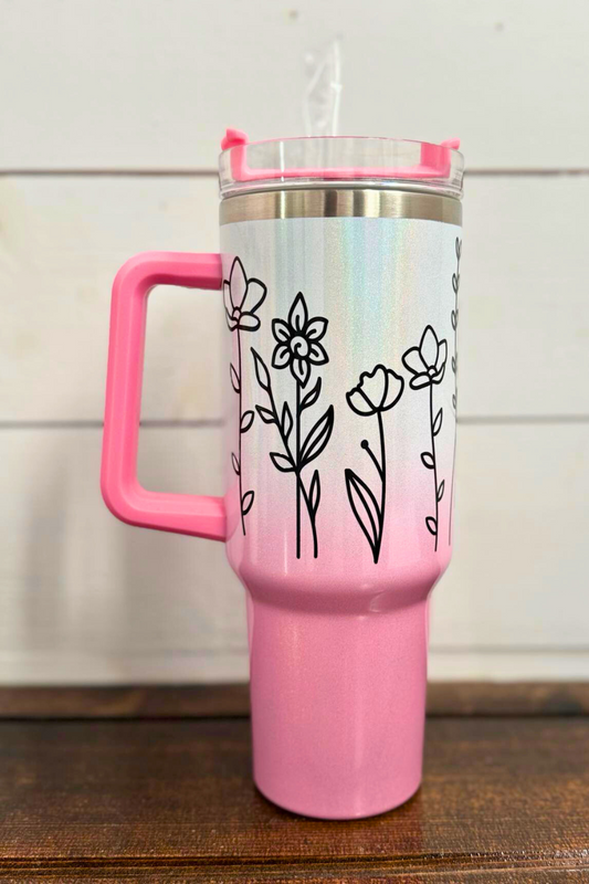 Spring 40oz Tumbler with Straw - Sketched Flowers