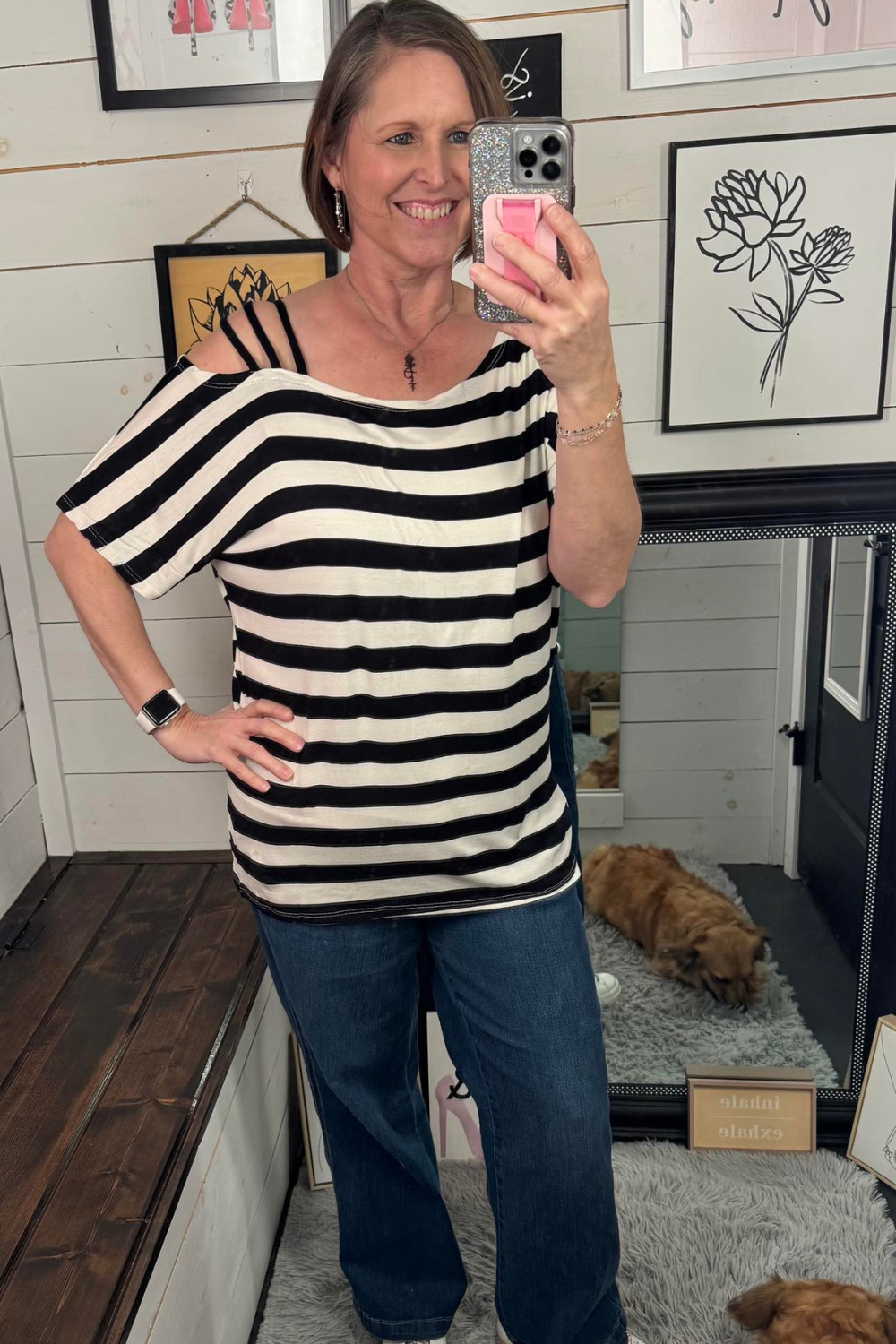 Nina Striped Top with Strappy Shoulder