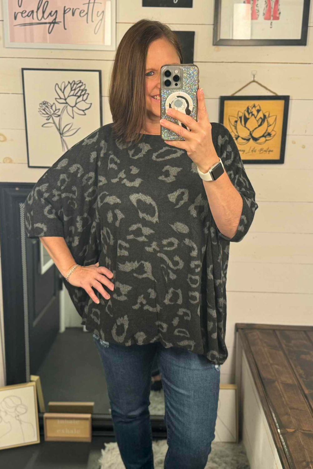 Adrianna Leopard Hacci Knit Poncho