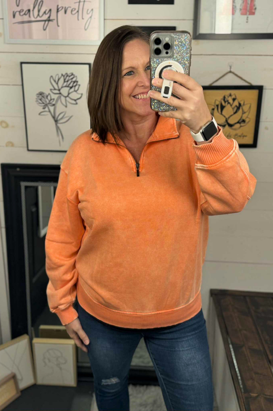 Lauren Quarter Zip Sweatshirt - Coral