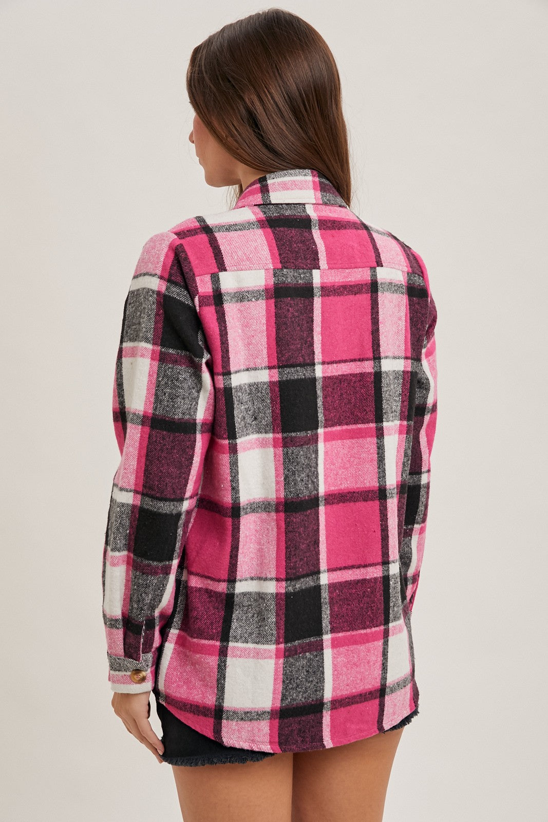 Flannel Plaid Shacket - Pink