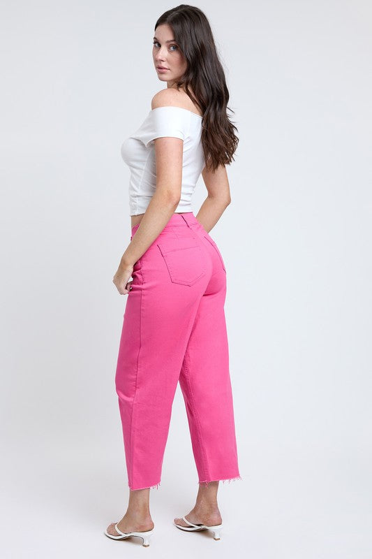 Lesli Cropped Wide Leg Jeans - Pink