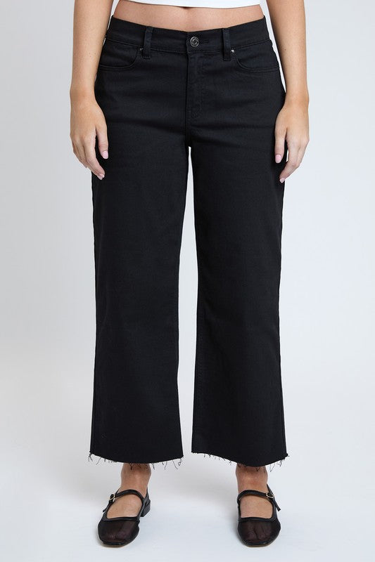 Lesli Cropped Wide Leg Jeans - Black