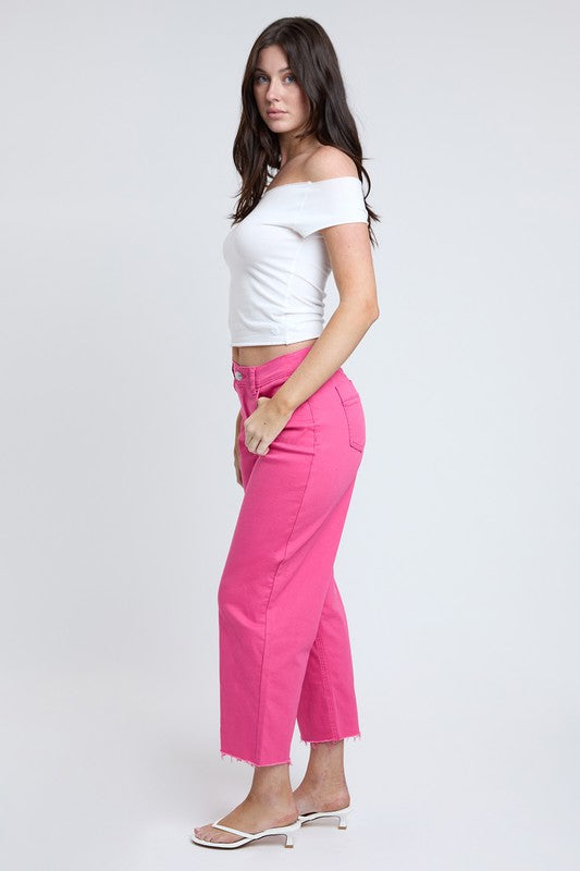Lesli Cropped Wide Leg Jeans - Pink