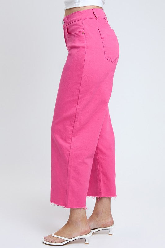 Lesli Cropped Wide Leg Jeans - Pink