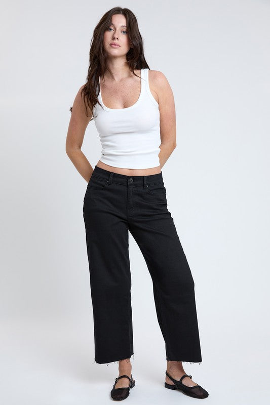 Lesli Cropped Wide Leg Jeans - Black