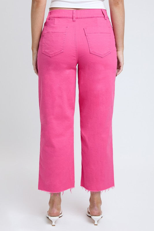 Lesli Cropped Wide Leg Jeans - Pink