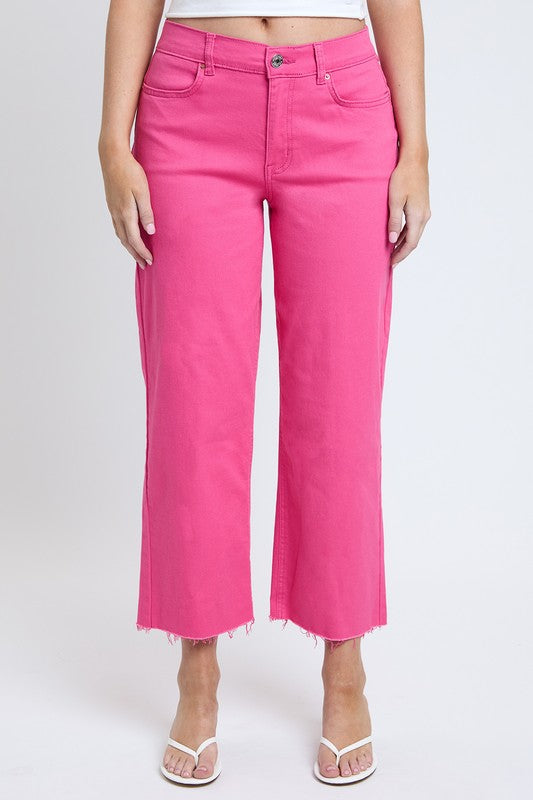 Lesli Cropped Wide Leg Jeans - Pink