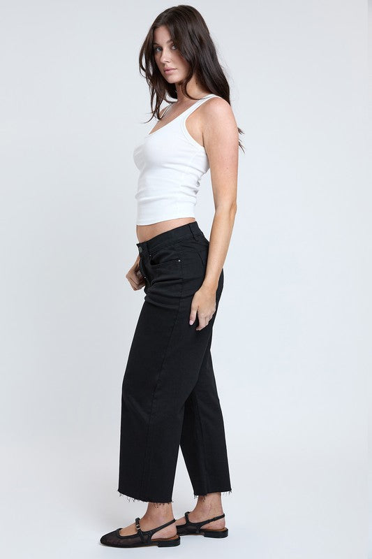 Lesli Cropped Wide Leg Jeans - Black