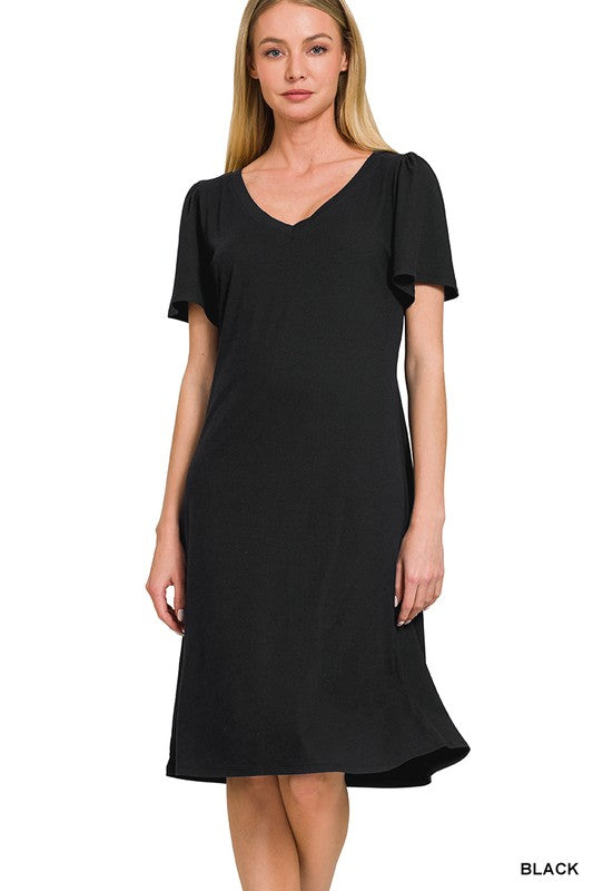 Vivian DTY Microfiber Ruffle Sleeve Dress