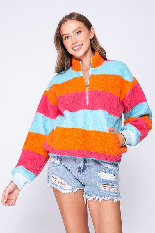 Trixie Bold Striped Half Zip Sweatshirt