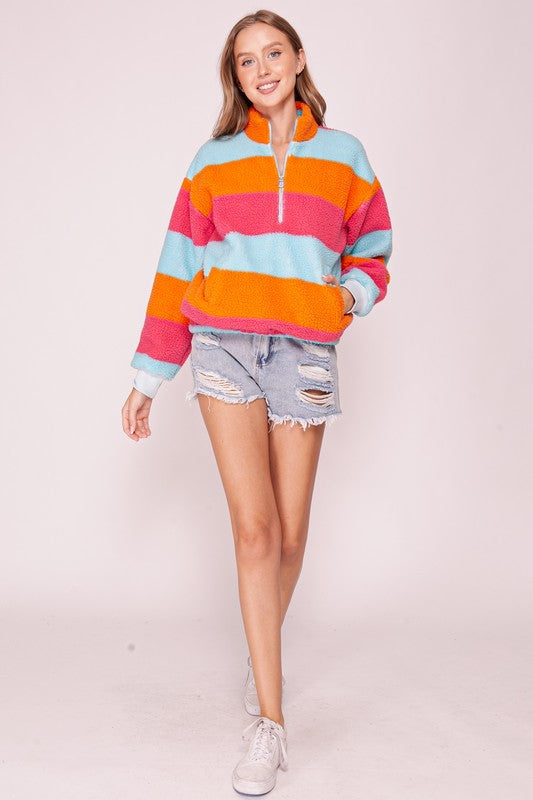 Trixie Bold Striped Half Zip Sweatshirt
