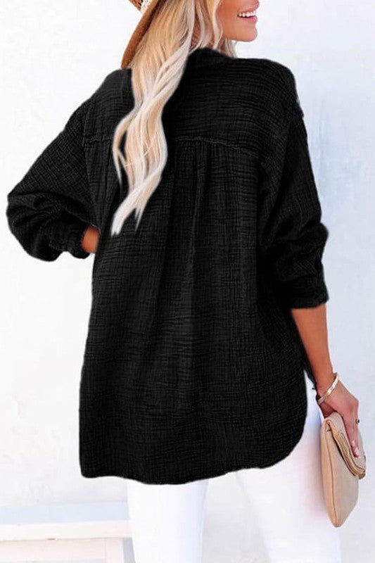 Lizzie Button Up VNeck Top - Black