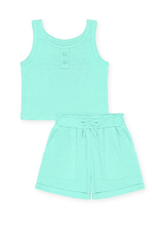 Zoe 2pc Waffle Knit Short Set - Aqua