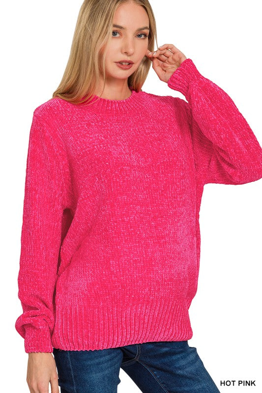 Emma Chenille Sweater - Hot Pink