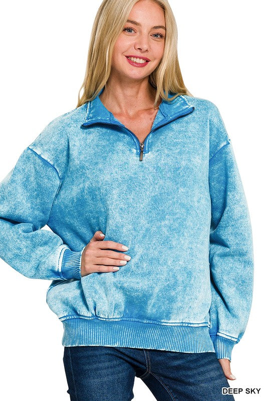 Lauren Quarter Zip Sweatshirt - Deep Sky