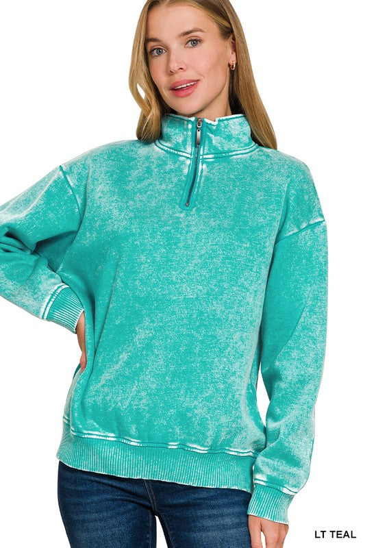 Lauren Quarter Zip Sweatshirt - Light Teal