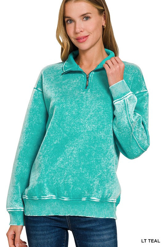 Lauren Quarter Zip Sweatshirt - Light Teal