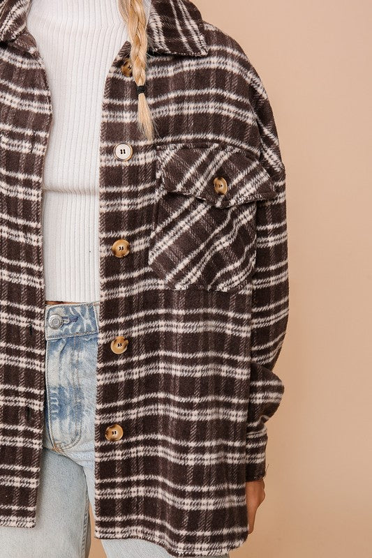 Carly Plaid Fleece Shacket - Black