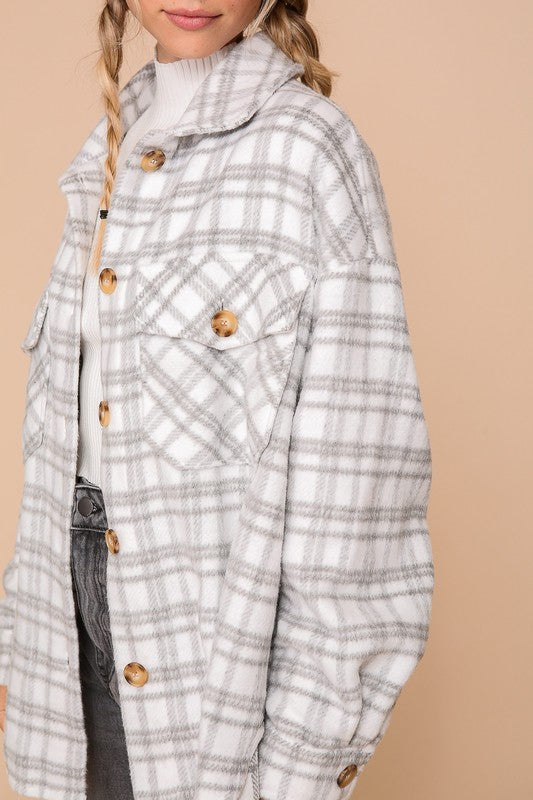 Carly Plaid Fleece Shacket - Gray