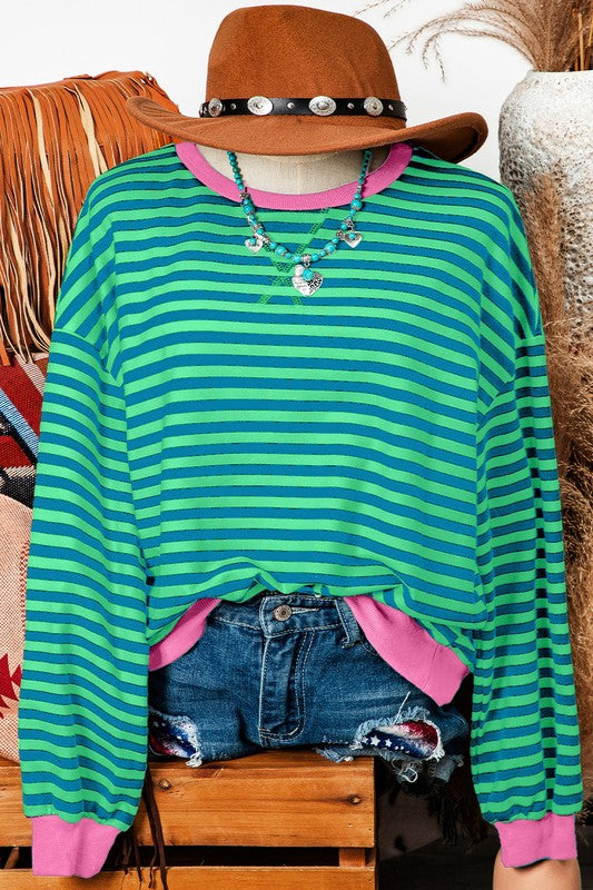 Contrast Trim Striped Sweatshirt