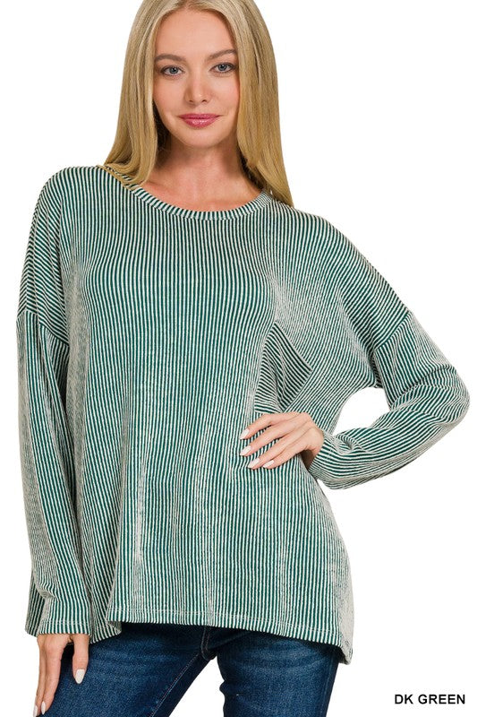 Mia Ribbed Oversized Top - Dark Green