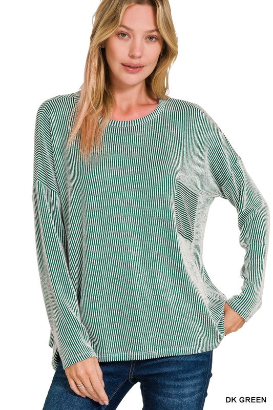 Mia Ribbed Oversized Top - Dark Green