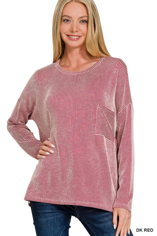 Mia Ribbed Oversized Top - Dark Red