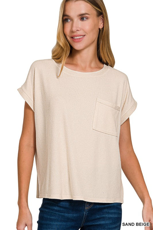 Eva Hacci Tee with Pocket - Sand Beige
