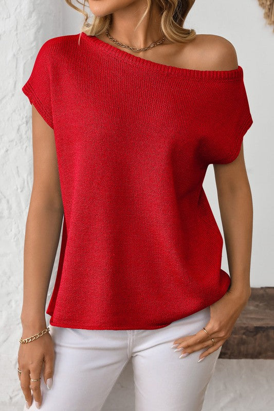 Lexi Cap Sleeve Sweater - Red