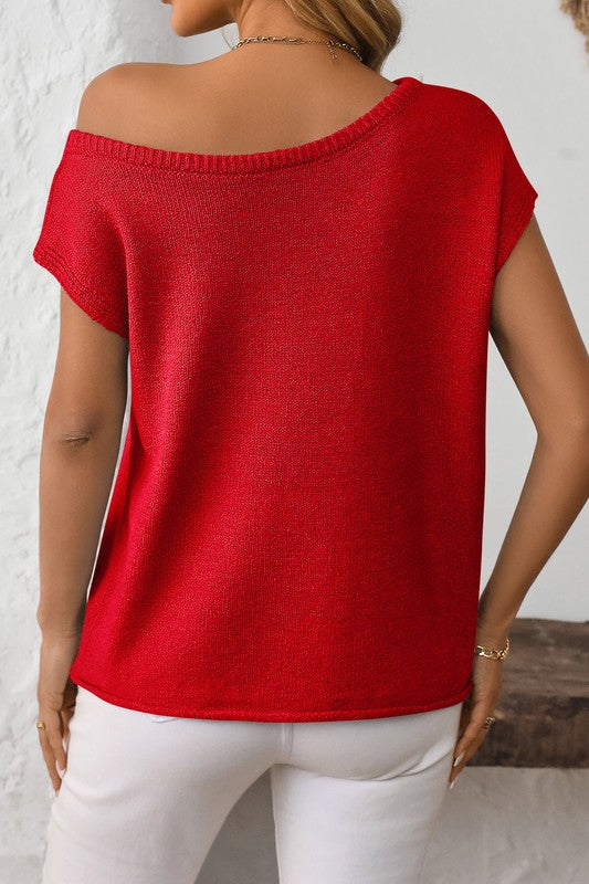 Lexi Cap Sleeve Sweater - Red