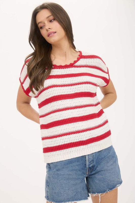Monica Striped Crochet Sweater