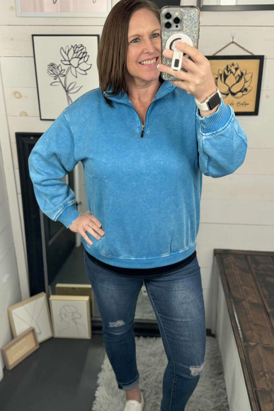 Lauren Quarter Zip Sweatshirt - Deep Sky
