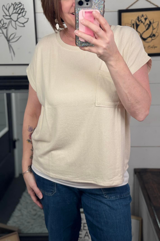 Eva Hacci Tee with Pocket - Sand Beige