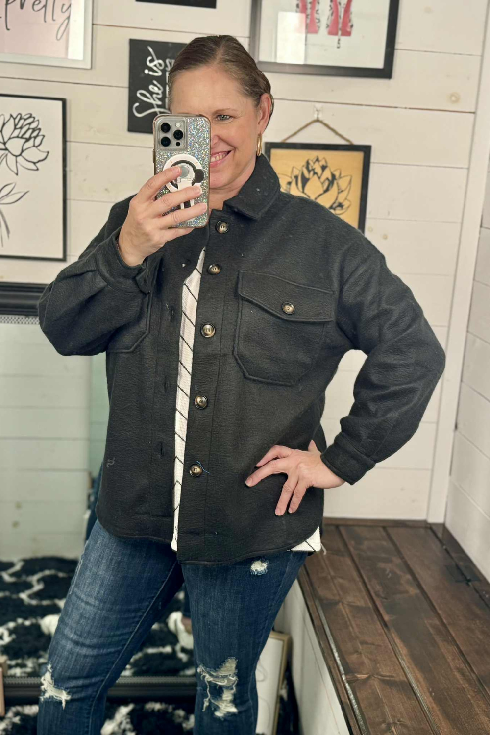Lynn Cozy Shacket - Black