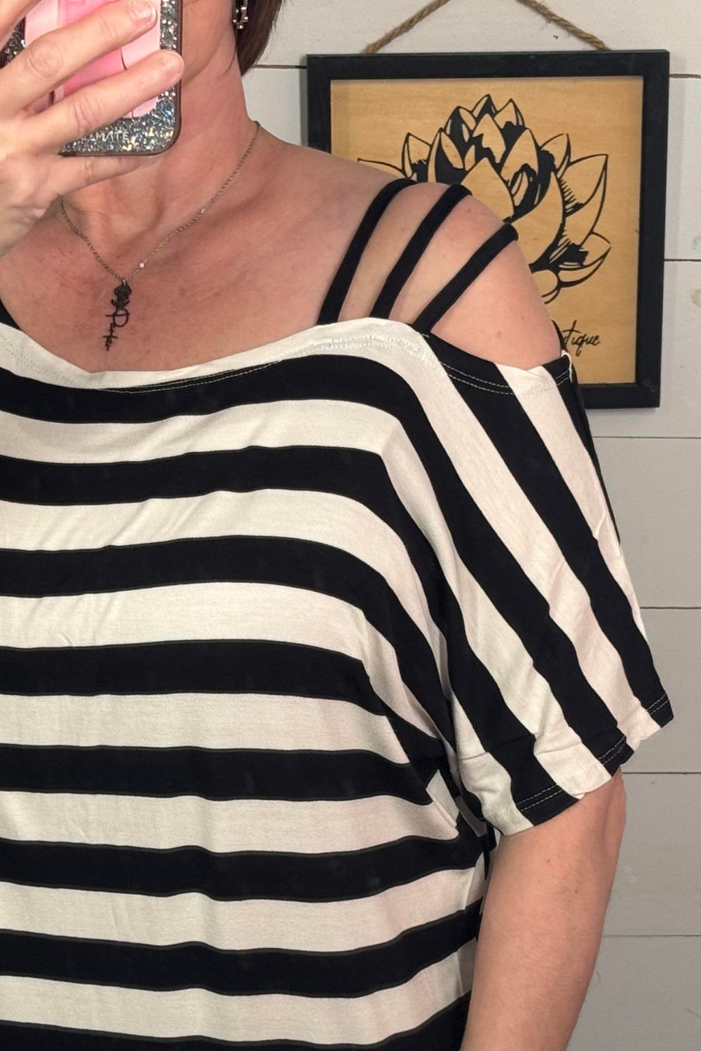 Nina Striped Top with Strappy Shoulder