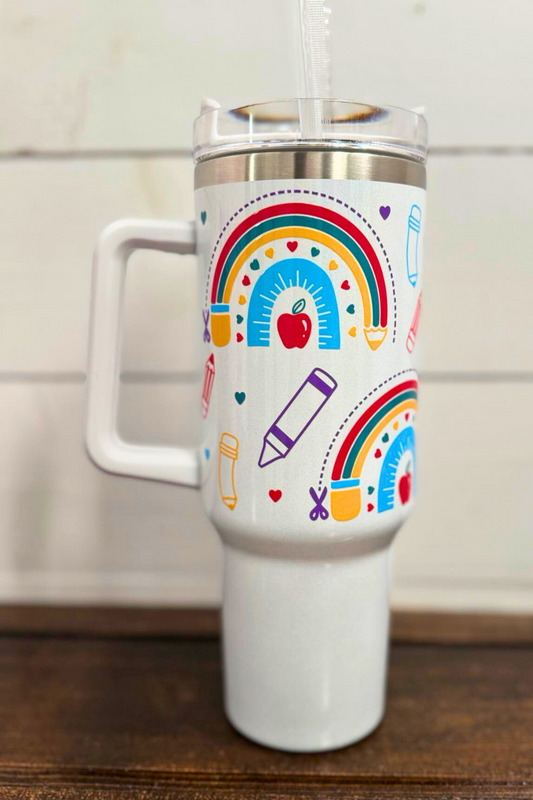 Spring 40oz Tumbler with Straw - Rainbow Teacher