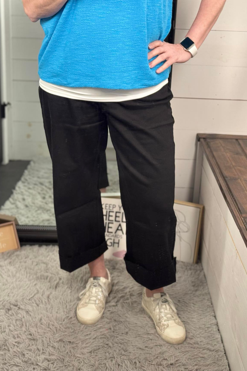 Lesli Cropped Wide Leg Jeans - Black