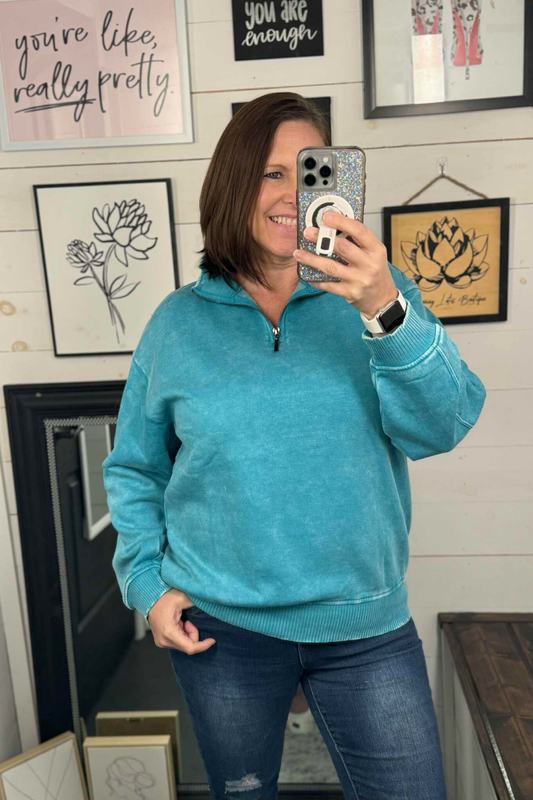 Lauren Quarter Zip Sweatshirt - Light Teal
