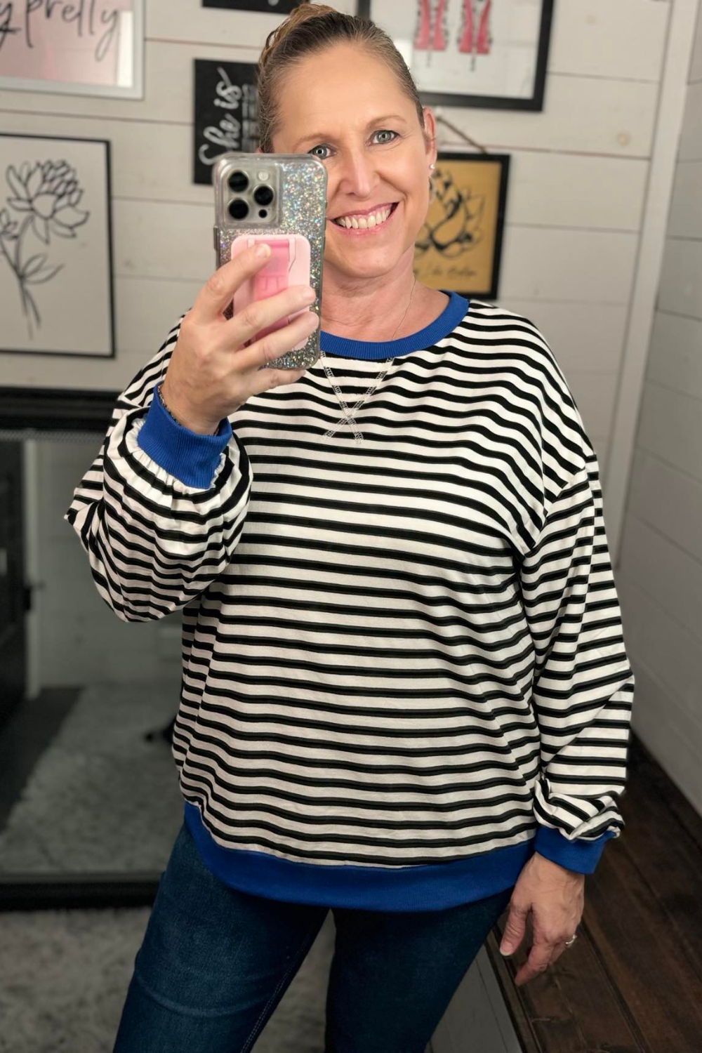 Contrast Trim Striped Sweatshirt