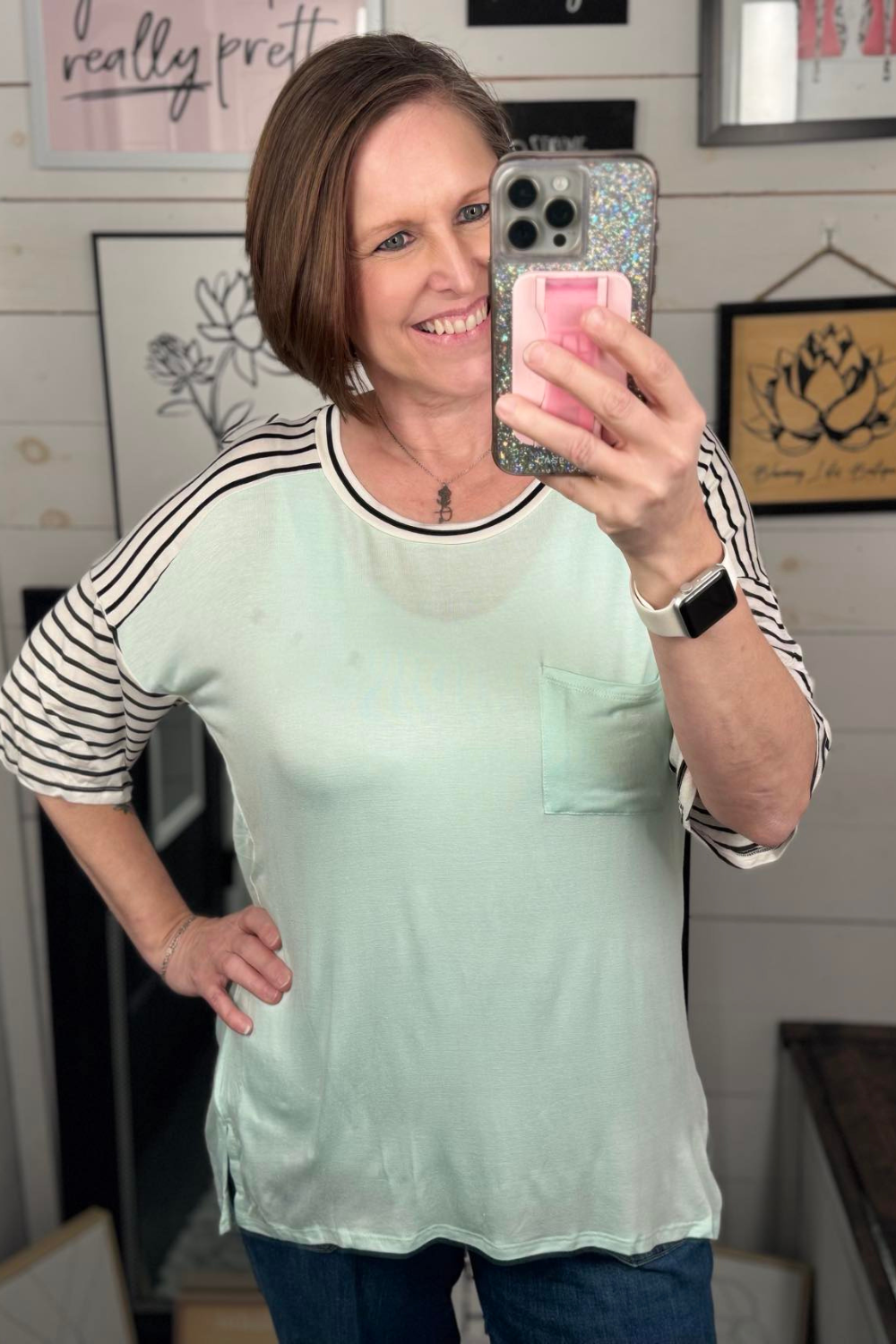 Eden Knit Top with Striped Sleeve