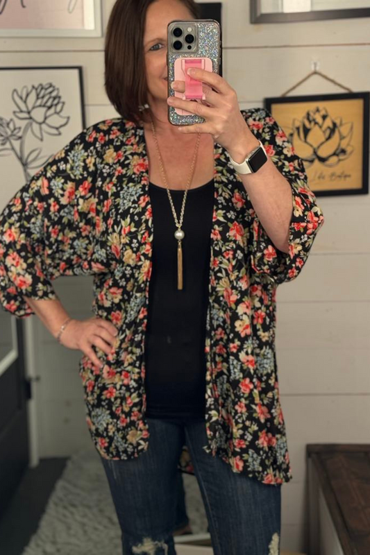 Jade Floral Kimono - Black