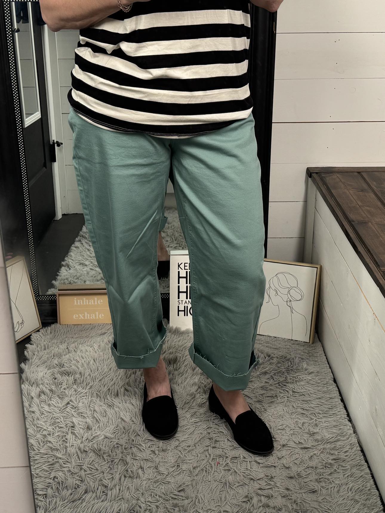 Lesli Cropped Wide Leg Jeans - Evergreen