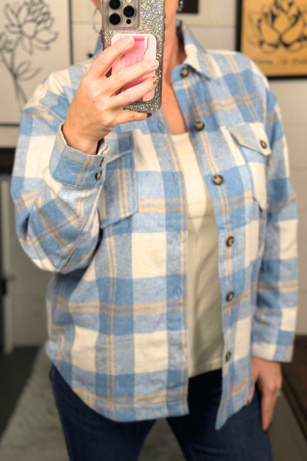 Plaid Shacket - Baby Blue