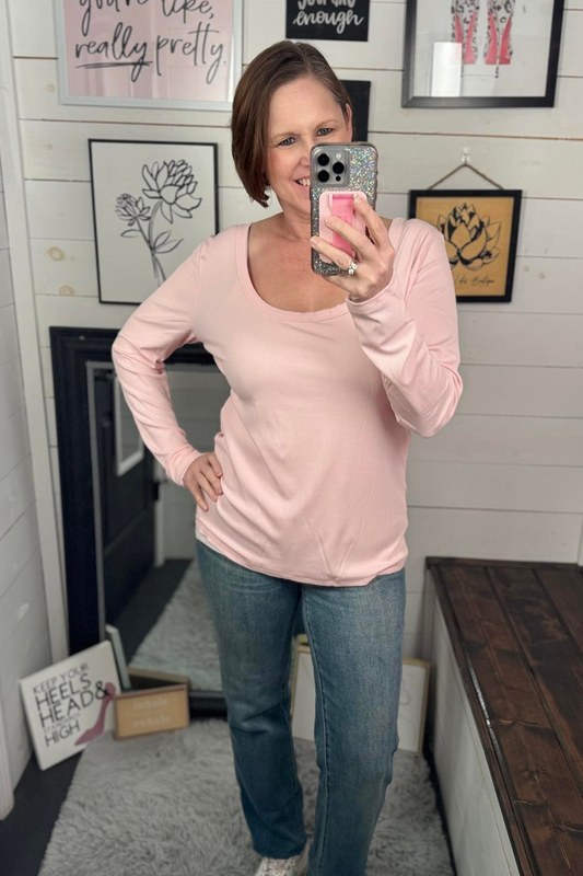 Vanessa Scoop Neck Top - Light Pink