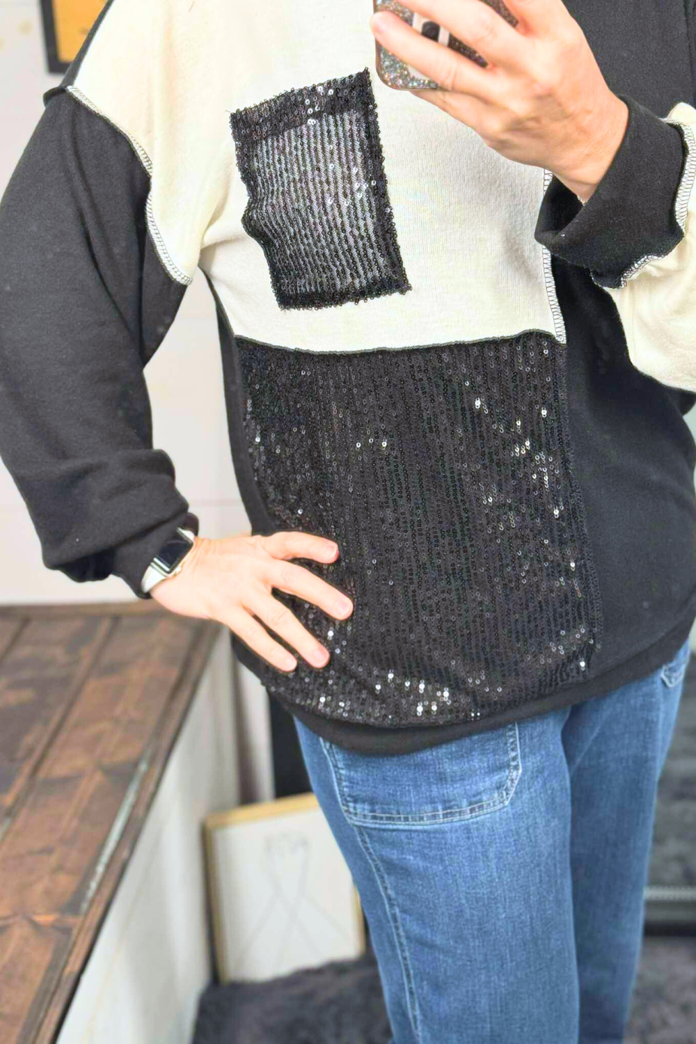 Bonnie Sequin Patchwork Top