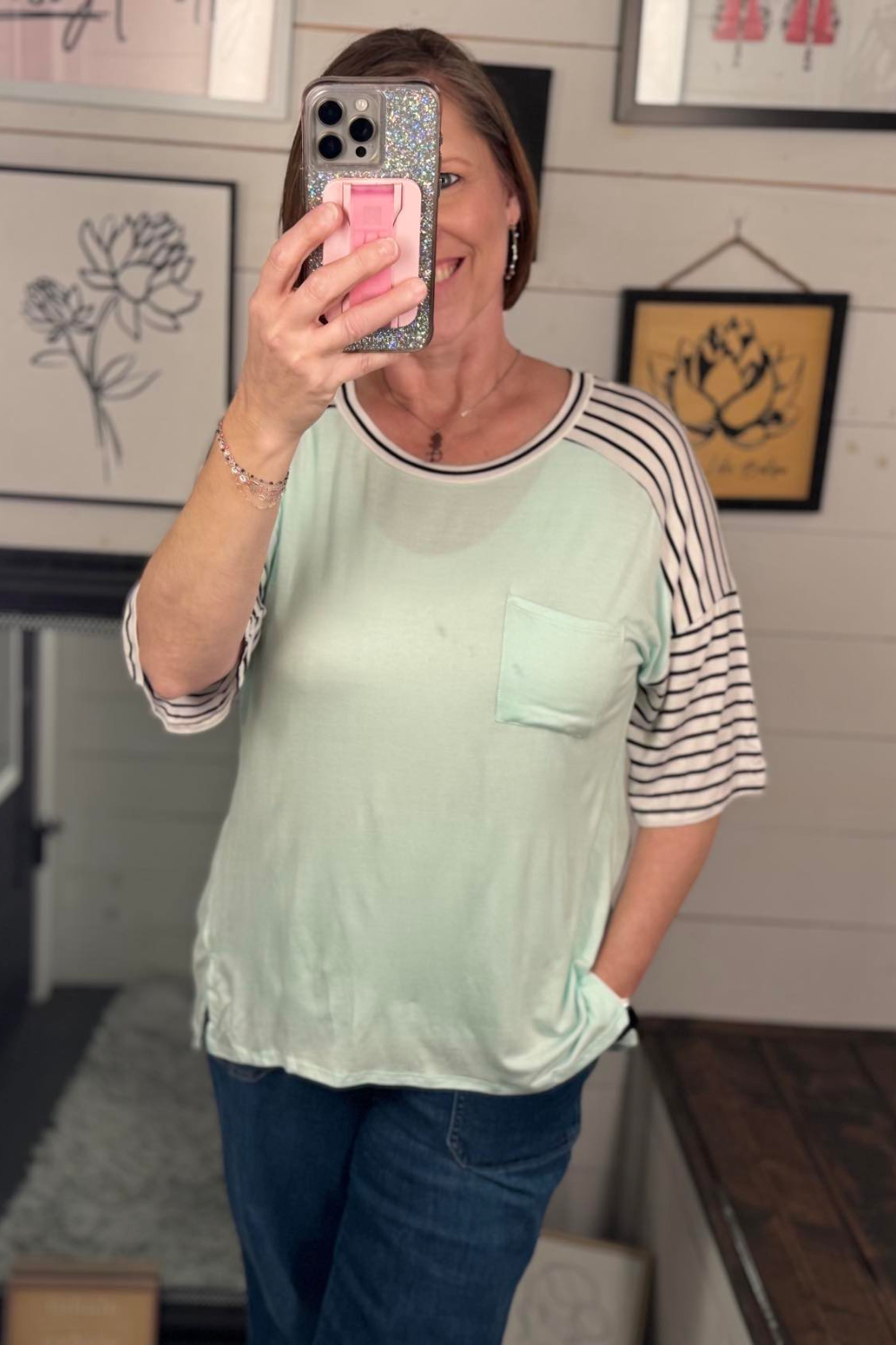Eden Knit Top with Striped Sleeve